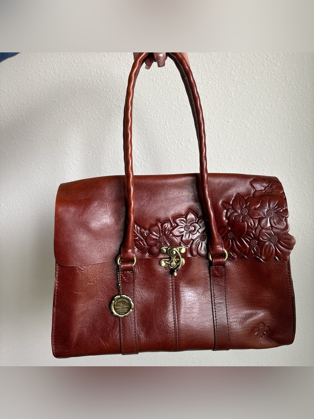 Patricia Nash Vienna Satchel Hand Cut Tooled Floral Design